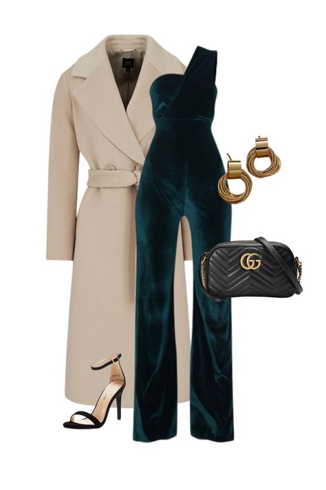 Holiday party outfit idea Christmas Party Jumpsuit Outfit, Christmas Jumpsuit Outfit, Awards Dinner Outfit, Women Birthday Outfit Ideas, Christmas Outfits 2023, Winter Fancy Dinner Outfit, Christmas Brunch Outfit Ideas, Christmas Party Outfits 2022, Company Christmas Party Outfit Classy