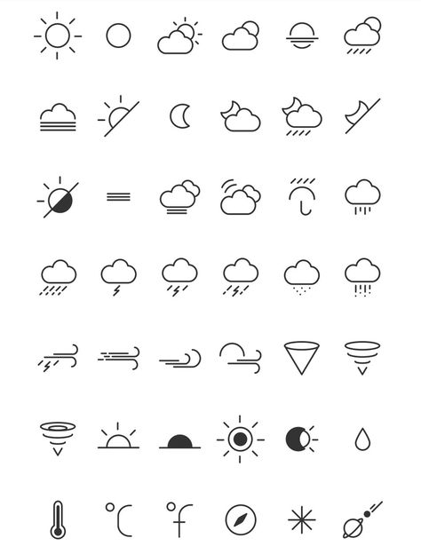 42 Weather Icons Penanda Buku, Weather Icon, Weather Icons, Doodle Icon, Small Drawings, Bullet Journal Art, Bullet Journal Inspo, Mini Drawings, Bullet Journal Doodles