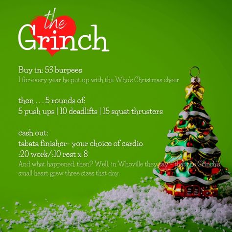 Ginch Workout Grinch Workout, Group Fitness Christmas Workout, 12days Of Christmas Workout, 12 Days Of Christmas Wod Crossfit, 12 Days Of Christmas Workout Crossfit, Wods Crossfit, Mindset Work, Christmas Workout, Crossfit Workouts At Home