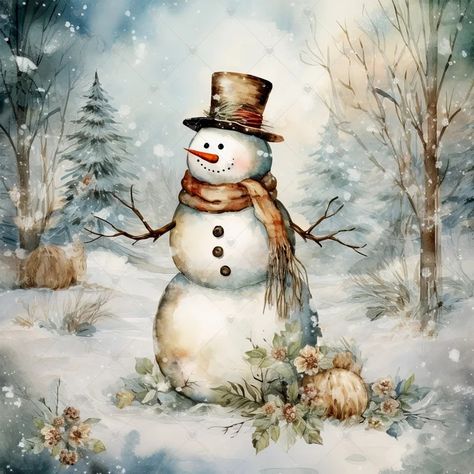 Vintage Shabby Chic Snowman Clipart Bundle 10 High Quality - Etsy Romania Snowman Images, Snowman Clipart, Rustic Holiday Decor, Holiday Snowmen, Christmas Poster, Snow Scenes, Christmas Scenes, Vintage Winter, Christmas Paintings