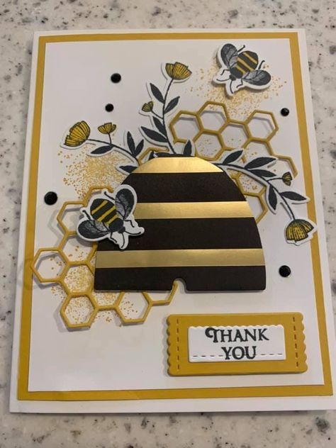 Bumblebee Cards Handmade, Bee Greeting Cards, Honey Bee Stampin Up Cards, Stampin Up Bee Cards, Bee Cards Handmade, Honey Bee Cards, Bee Scrapbook, Bee Thankful, Bee Stamp