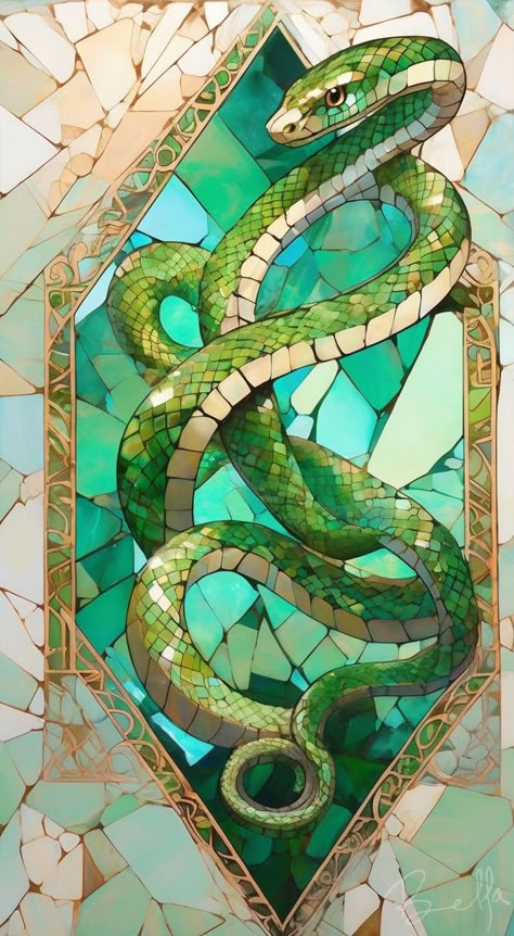 Bella - Playground Cute Snake Painting, Snake Art Cute, Snake Drawing Color, Snake Art Design, Stained Glass Snake, Stained Glass Tattoo, Snake Painting, Colorful Snakes, Glass Window Art