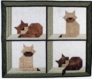 Free Quilt Pattern: Cat in the Attic - I Sew Free Attic Window Quilts, Cat Quilt Block, Cat Quilt Patterns, Quilt Modernen, Dog Quilts, Paper Pieced Quilt, Animal Quilts, Cat Quilt, Paper Piecing Quilts