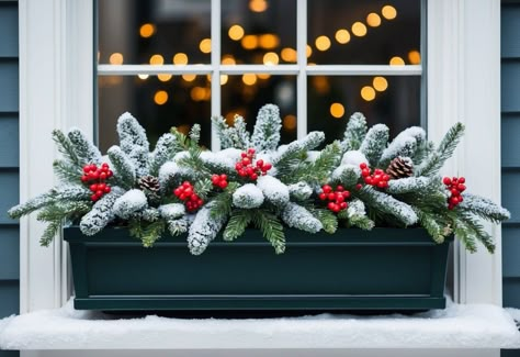 15 Christmas Window Box Ideas to Brighten Your Holiday Décor 1 Xmas Window Boxes Decorating Ideas, Winter Window Boxes Ideas, Outdoor Christmas Window Boxes, Christmas Window Boxes Ideas, Window Box Winter Ideas, Christmas Window Box Decorations, Christmas Outdoor Window Boxes, Window Boxes Christmas Ideas, Window Box Christmas Decor