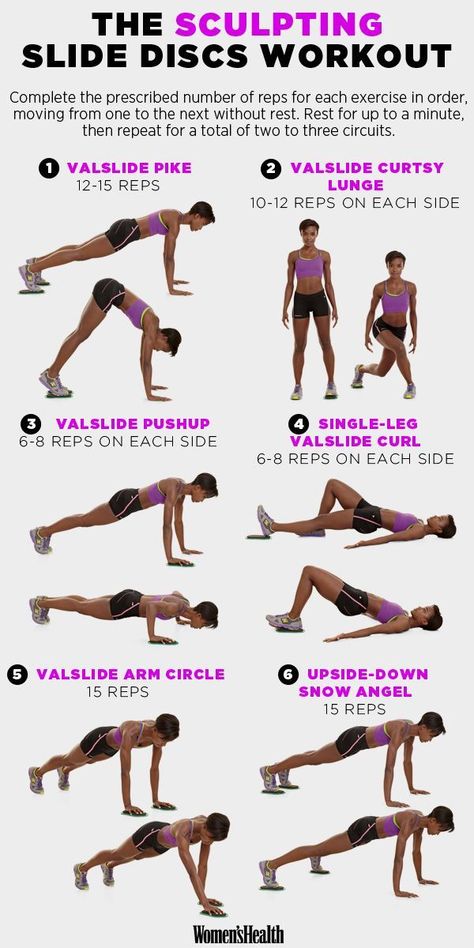 The Super-Effective Workout Tool You Can Carry with You ANYWHERE | Women's Health Magazine Disc Workout, Slide Workout, Glider Workout, Slider Workout, Slider Exercises, Workout Man, Womens Health Magazine, Abs Challenge, Fitness Tools