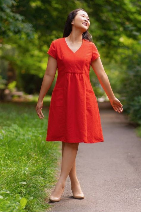 Itch To Stitch Patterns, Easy Dress Pattern For Women, Easy Summer Dress Pattern, V Neck Dress Pattern, A Line Dress Pattern, Woolen Kurti, Easy Dress Pattern, Retro Dress Pattern, Summer Dress Pattern