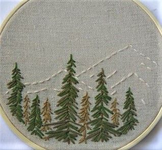 Earthy Embroidery, Embroidery Patterns Trees, Nature Inspired Embroidery, Nature Embroidery Patterns, Simple Tree Embroidery, Granola Embroidery, Embroidery Patterns For Men, Easy Tree Embroidery, Woods Embroidery