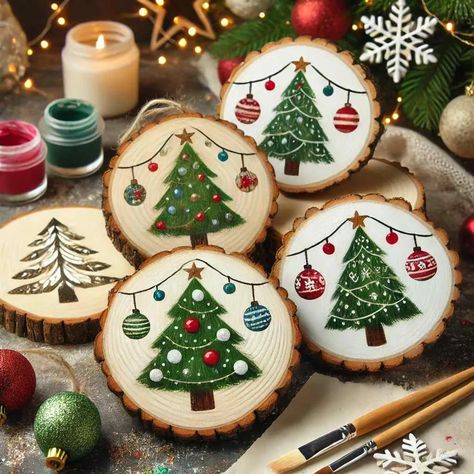 17 Fun Christmas Wood Craft Ideas for Kids Round Wooden Ornaments Diy Kids, Christmas Wood Rounds Crafts, Tree Slice Ornaments Diy, Wood Ornaments Diy Tree Slices Kids, Wood Circle Ornaments Diy Kids, Wood Diy Ornaments, Round Wood Ornaments Diy, Round Wooden Ornaments Diy, Christmas Ornaments On Wood Slices