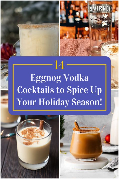 Collage of 4 eggnog vodka cocktails. Holiday Vodka Cocktails, Eggnog Recipe Spiked, Salted Caramel Vodka, Peppermint Vodka, Eggnog Cocktail, Eggnog Drinks, Chocolate Vodka, Christmas Eggnog, Whipped Vodka