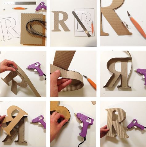 Diy Cardboard Letters, Large Cardboard Letters, Glue Stick Crafts, Hadiah Diy, How To Make Letters, Cardboard Letters, Cardboard Box Crafts, Instruções Origami, Candy Land Christmas Tree