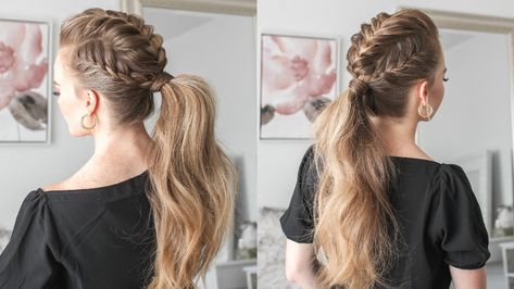 Triple Mohawk Braided Ponytail Viking Braids Female, Hairstyles For Lazy Days, Braids Female, French Braid Mohawk, Mohawk Braid Styles, Girl Mohawk, Mohawk Ponytail, Cute Easy Hairstyles, Braided Mohawk