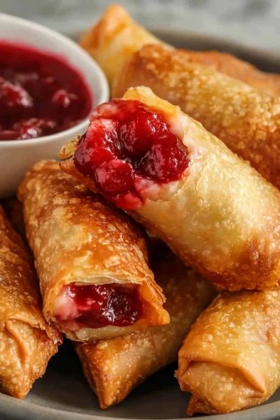 Discover the joy of making Cherry Cheesecake Egg Rolls with this simple recipe. It combines creamy cheesecake and tart cherries wrapped in a crispy egg roll shell for a delightful treat. Perfect for dessert parties or a sweet indulgence at home. Try it today! Fruit Egg Rolls Cream Cheeses, Cream Cheese Egg Rolls Desserts, Cherry Pie Egg Rolls, Strawberry Cheesecake Egg Rolls, Cheesecake Egg Rolls Recipe, Cheesecake Egg Rolls, Cherry Cheesecake Egg Rolls, Crispy Cherry Cheesecake Egg Rolls, Dessert Egg Rolls Recipe