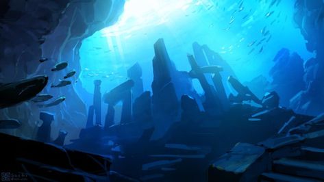 Ocean Games, Underwater Painting, Underwater City, Underwater Theme, Water Background, Underwater Art, Consciousness Art, Fantasy Decor, Landscape Concept