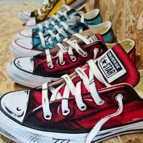 #customshoes #customconverse #handpainted #art #frenchriviera #atelierdivanak #painting Painting Ideas On Converse, Custom Converse Ideas, Diy Shoes Makeover, Painting Converse, Beach Bum Outfit, Comic Book Shoes, Custom Sneakers Diy, Painted Canvas Shoes, Custom Painted Shoes