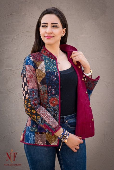 Ethnic Jackets For Women, Stylish Koti Design For Women, Jaipuri Jackets For Women, Multicolor Traditional Outerwear With Patterns, Traditional Multicolor Cotton Outerwear, Casual Jacket Outfit, Jean Jacket Outfits Fall, Dot Dress Outfit, Bodycon Dress Pattern