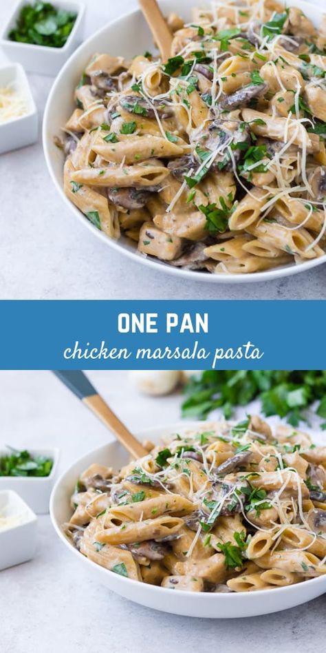 Kfc Spices, Chicken Marsala Pasta Recipe, Chicken Marsala Pasta, Marsala Pasta, Campanelle Pasta, One Pan Recipe, Chicken Lombardy Recipes, Pan Pasta, One Pan Pasta