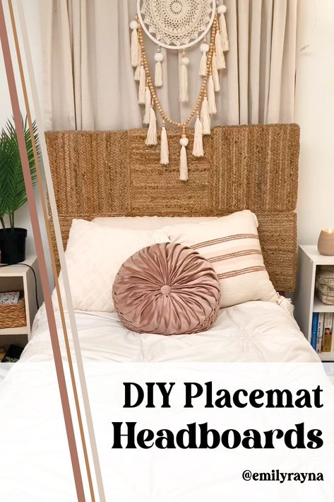 Boho Chic Headboard, Diy Wicker Headboard, Placemat Headboard, Cheap Headboard Ideas Diy, Diy Boho Headboard Ideas, Macrame Headboard Diy, Boho Headboard Ideas, Diy Boho Headboards, Diy Rattan Headboard