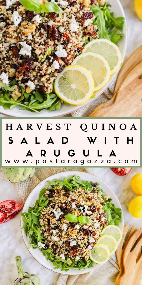 Harvest Quinoa Salad, Salad With Quinoa, Arugula Pasta, Harvest Salad, Vegetarian Thanksgiving, Vegetarian Sides, Vegetarian Side Dishes, Weeknight Dinner Recipes Easy, Hearty Salads