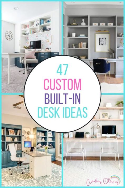 Built In Office Desk And Cabinets, Home Office Built Ins With Desk, Diy Built In Desk, Built In Desk And Shelves, Office Layout Ideas, Diy Office Desk, Desk Nook, Home Office Built Ins, Diy Projects For The Home