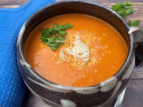 5-Minute, 3-Ingredient Keto Tomato Soup with Rao's Sauce - Low Carb Simplified Tomato Soup Keto, Keto Tomato Soup, Tomato Bisque Soup, Eating Simple, Easy Microwave Recipes, Soup Keto, Bisque Soup, Tomato Bisque, Shrimp And Asparagus