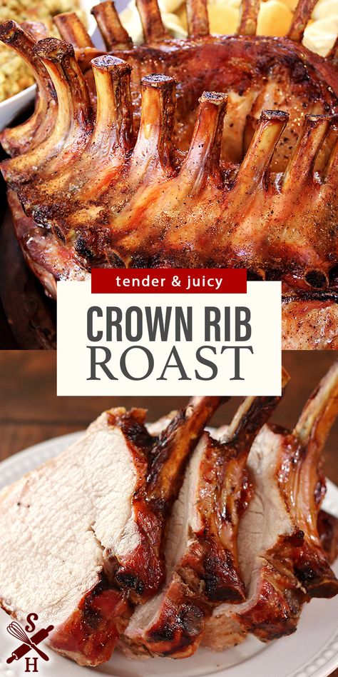 Crown rib roast for a large gathering that has been dry rubbed with thyme, sage, seasoned salt, and black pepper for a classic flavor. Perfect for family get-togethers at Easter, Thanksgiving, Christmas, and any celebration your family enjoys together. Crown Rib Roast, Crown Roast Recipe, Easter Crown, Crown Roast, Instant Pot Pork Chops, Easter Party Food, Rib Roast Recipe, Easter Ham, Tender Meat