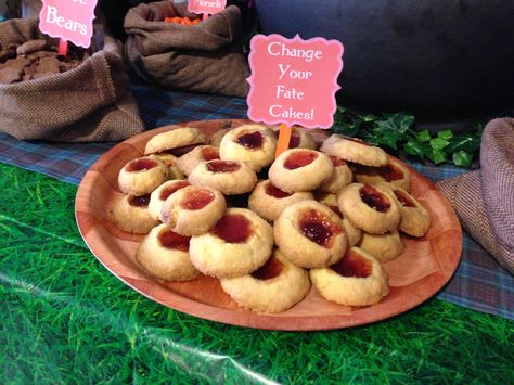 Change your fate cakes. Just little jam drop cookies :) Brave Movie Birthday Party, Brave Party Food, Brave Themed Birthday Party, Merida Brave Birthday Party Ideas, Brave Party Ideas, Merida Birthday Party Ideas, Brave Birthday Party Ideas, Jam Drop Cookies, Merida Party