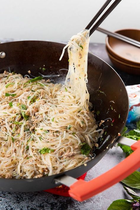 Pork and Thai Basil Cellophane Noodles #noodles #noodlerecipe #stirfry #thaibasil #pork #stirfrynoodles #cellophanenoodles #dinner #dinnerrecipe | The Missing Lokness Stir Fry With Noodles, Thai Basil Pork, Basil Pork, Vermicelli Recipes, Cellophane Noodles, Asian Noodle Dishes, Chili Garlic Paste, I Am Sick, Pork Stir Fry