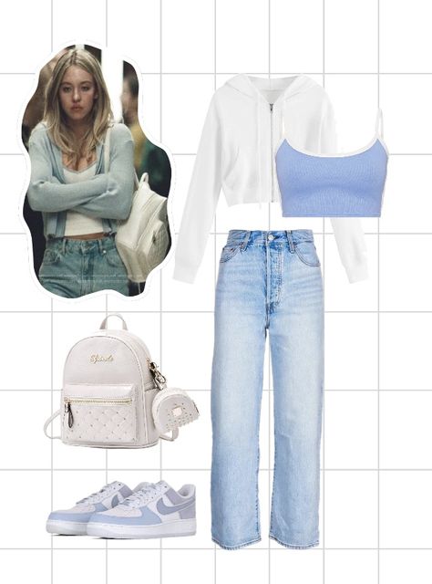 Simple and easy to recreate blue Cassie look. Cassie From Euphoria Outfits, Euphoria Clothing, Euphoria Fashion, Style Analysis, Fashion Attire, Street Style Chic, Blue Outfit, Character Outfits, Comfortable Outfits