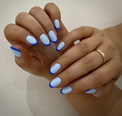 Bright Blue Nails, Dark Blue Nails, Navy Blue Nails, Light Blue Nails, Baby Blue Nails, Short Gel Nails, Summery Nails, Blue French, Blue Nail Designs