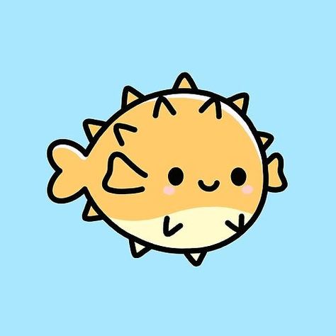 Cute Puffer Fish Drawing, Fish Cute Drawing, Puffer Fish Drawing, Cute Fish Drawing, Fish Drawing For Kids, Fish Drawing, Draw Ideas, Puffer Fish, Cute Fish