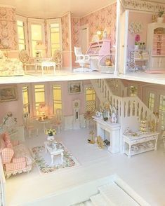 Pink Dollhouse, Dollhouse Design, Mini Doll House, Doll House Crafts, Victorian Dollhouse, Dolls House Interiors, Barbie Doll House, Pink Shades, New Painting