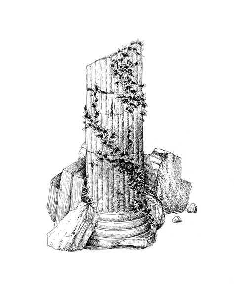 Ruins#ivy #ancient #column #temple #ruins #plant #time #illustration #drawing #blackwork #igblackandwhite Architectural Tattoo, Building Tattoo, Drawing Plants, Temple Tattoo, Plants Drawing, Time Illustration, Temple Drawing, Greek Columns, Temple Ruins