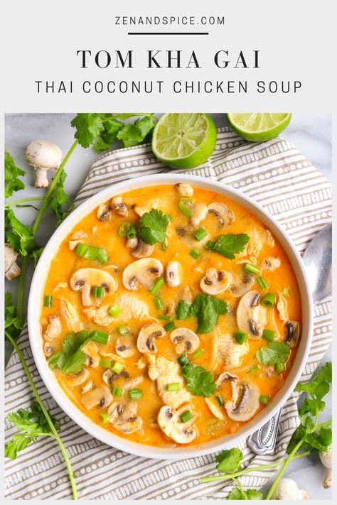 Thai Soup Recipes, Coconut Chicken Soup, Thai Coconut Chicken Soup, Thai Coconut Chicken, Thai Coconut Soup, Tom Kha Gai, Tofu Soup, Tom Kha, Thai Soup