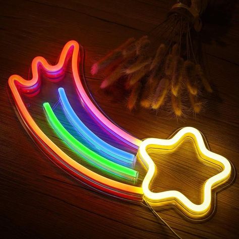 Novelty Neon Signs LED Neon Lights Art Wall | Etsy Neon Gas, Neon Light Art, Led Decoration, Rainbow Room, Light Decoration, Star Lamp, Bedroom Light, Rainbow Light, Rainbow Star