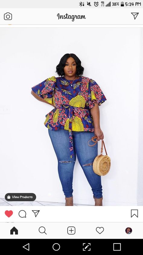 Plus Size Artist Fashion, Kitenge Tops With Jeans, African Tops For Women With Jeans, Kitenge Tops, African Tops For Women, African American Fashion, African Tops, Peplum Shirt, Big People