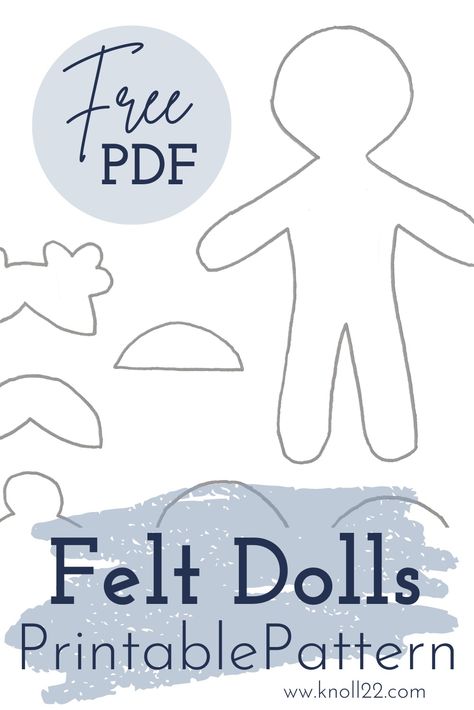 black line outline of a felt doll pattern Easy Felt Dolls Diy, Felt Doll Pattern Free Templates Quiet Books, Paper Doll Pattern, Free Doll Patterns To Sew Simple, Diy Felt Doll House, Tiny Doll Pattern Free, Stuffed Doll Pattern, Pocket Dolls Pattern Free, Felt Paper Dolls Pattern Free