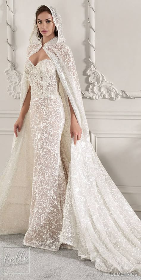 Divine Fashion, Demetrios Wedding Dress, Cape Wedding, Cape Wedding Dress, Wedding Dress Collection, Wedding Sparklers, White Wedding Dress, Fancy Wedding, Dream Wedding Ideas Dresses