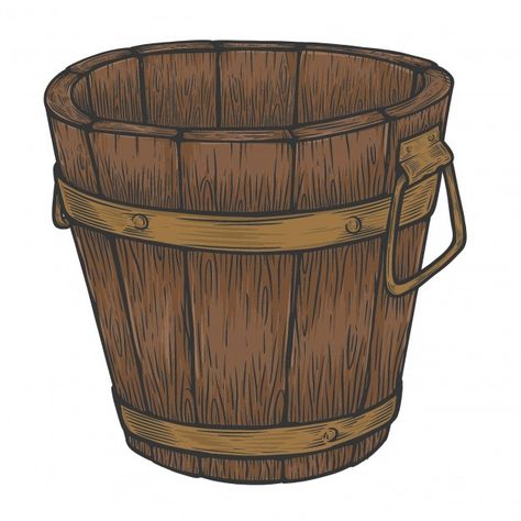 Wooden Bucket Drawing, Bucket Illustration, Bucket Drawing, Wood Cartoon, Wood Bucket, Wooden Bucket, Colorful Borders Design, Pot Painting, Cartoons Png