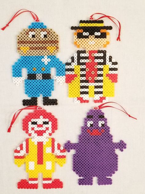 Perler ornaments - mcdonald's Perler Bead Ornaments Pattern, Perler Ornaments, Fuse Beads Ideas, Pearl Beads Pattern, Easy Perler Beads Ideas, 3d Perler Bead, Beads Pattern, Fuse Bead Patterns, Perler Bead Templates