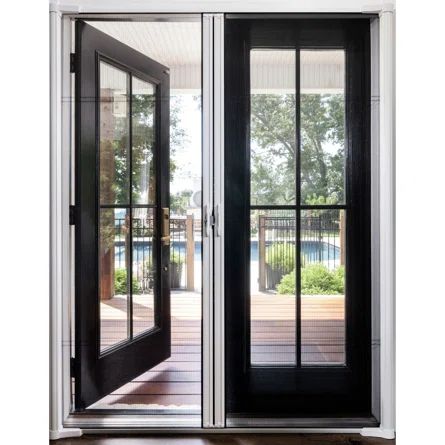 LARSON Brisa Aluminum Double Sliding Screen Doors | Wayfair Best Screen Doors, Double Screen Door, Double Screen Doors, Exterior Backyard, Outdoor French Doors, Sliding French Doors Patio, Wide Doors, Black French Doors, Enclosed Balcony