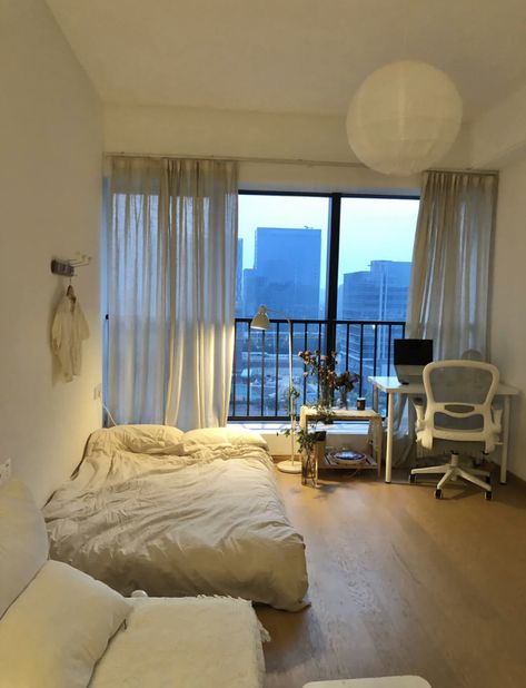 Room Small Bedroom Mattress On Floor, Room With Balcony Bedrooms, Mattress On Floor Aesthetic, Normal Room, Bedroom With Balcony, Museum Design, Big Room, Makeover Bedroom, Simple Room