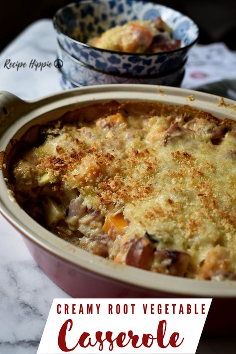 Root Vegetable Casserole, Summer Casseroles, Vegetable Casserole Recipes, Parsnip Puree, Inexpensive Dinners, Vegan Casserole, Vegetarian Casserole, Creamy Mushroom Soup, Roasted Root Vegetables