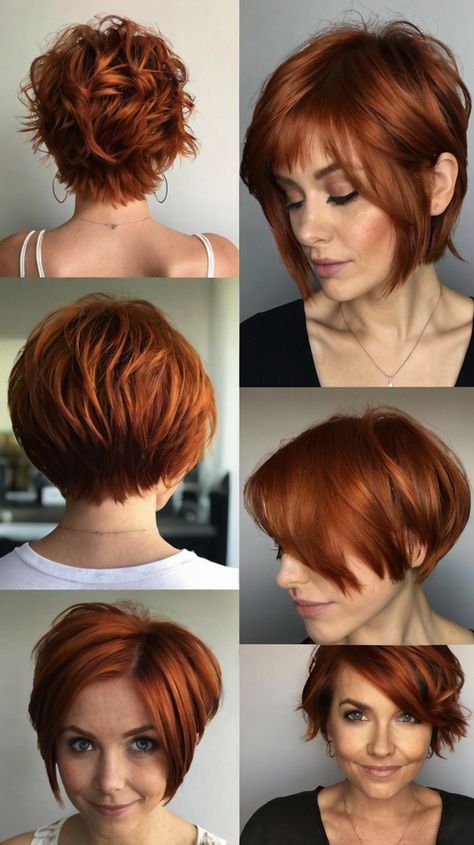 Hair Color Ideas Copper, Copper Rose Gold Hair, Edgy Hair Color Ideas, Copper Ideas, Copper Hair Color Ideas, Edgy Hair Color, Copper Rose Gold, Textured Bob, Copper Hair Color