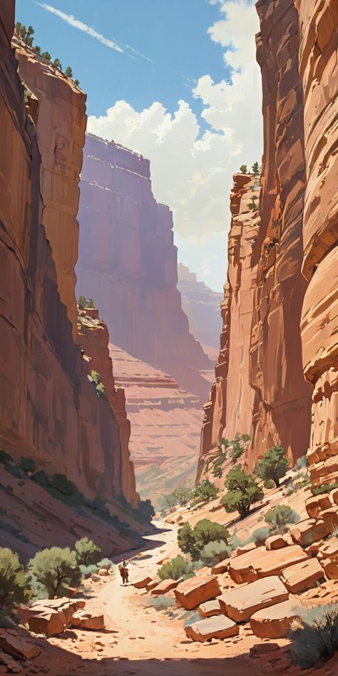 ArtStation - Canyon, Yami-Yami Desert Canyon Concept Art, Desert Background Art, Desert Town Concept Art, Desert Environment Concept Art, Lava Kingdom, Desert Fantasy Art, Fantasy Landscape Concept Art, Desert Concept Art, Canyon Illustration