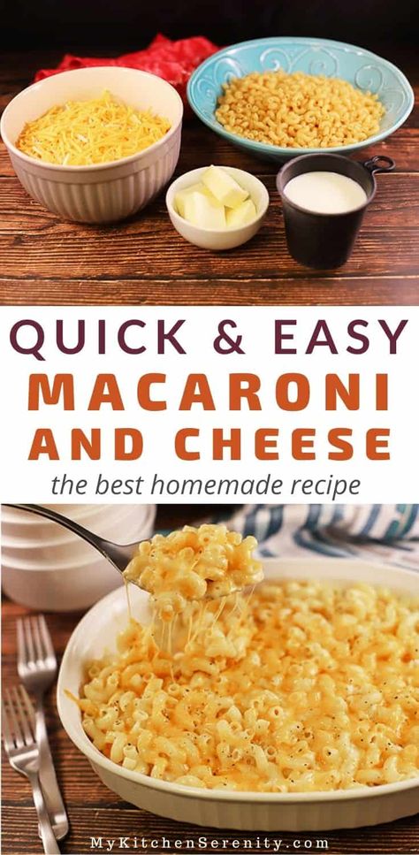 Homemade creamy mac & cheese!  This recipe is the best because there are only 4 simple ingredients and 4 simple steps.  Elbow macaroni, shredded cheese, milk, and butter.  No flour, roux, or eggs. Macncheese Recipe, Mac And Cheese Baked, Easy Macaroni And Cheese, Makaroni Keju, Easy Mac N Cheese Recipe, Southern Mac And Cheese, Baked Mac And Cheese Recipe, Resep Pasta, Easy Mac And Cheese