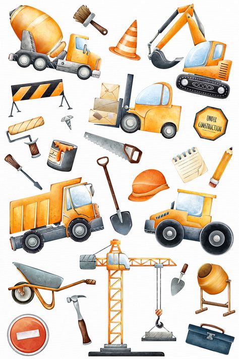 Construction Clipart Free, Construction Theme Cake, Construction Clipart, Construction Illustration, Construction Birthday Cake, Construction Art, Truck Clipart, Construction Signs, Baby Shower Theme Decorations