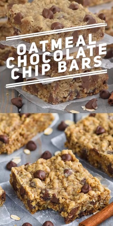 Easy Oatmeal Chocolate Chip Cookies, Chewy Oatmeal Bars, Oatmeal Chocolate Chip Cookie Bars, Oatmeal Chocolate Chip Cookie, Oatmeal Chocolate Chip Bars, Oatmeal Cookie Bars, Dessert Oreo, Chocolate Chip Bars, Easy Oatmeal