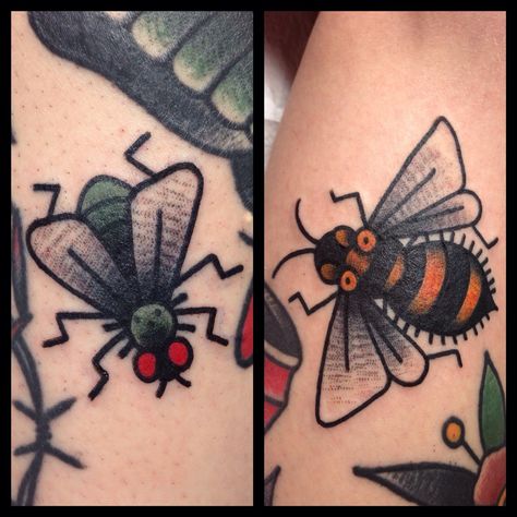 Traditional Bug Tattoo, Traditional Tattoo Gap Fillers, Traditional Tattoo Filler, Gap Filler Tattoo, Evolution Tattoo, Traditional Tattoo Inspiration, Flying Tattoo, Tattoo Filler, Insect Tattoo