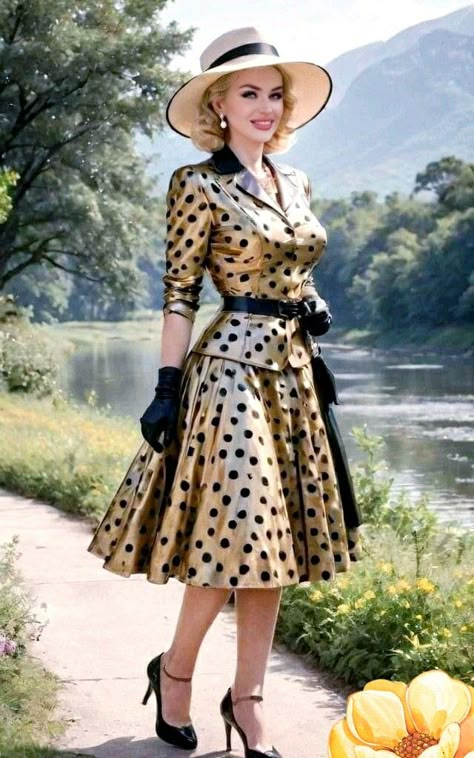 Trad Wife Outfit, 40s Pinup, 1950 Outfits, 1960s Outfit, Derby Attire, Shiny Blouse, Vintage Fashion 1950s, 1950s Outfits, Fashion Feminine