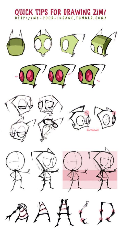 QUICK TIPS FOR DRAWING ZiM! by Naplez on deviantART Zadr Invader Zim, How To Draw Invader Zim, Zim From Invader Zim, Invader Zim Dib Fanart, Scene Invader Zim, Invader Zim Art Style, Cartoon Character Sheet, Dib Invader Zim Fanart, Invader Zim Sketch